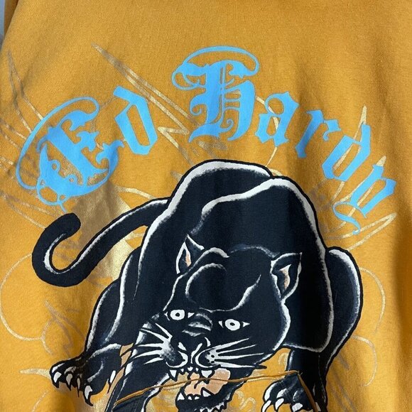 Ed Hardy Mens Hoodie Sweatshirt Size S Gold Streetwear Art To Wear Graphic Logo - Picture 3 of 9